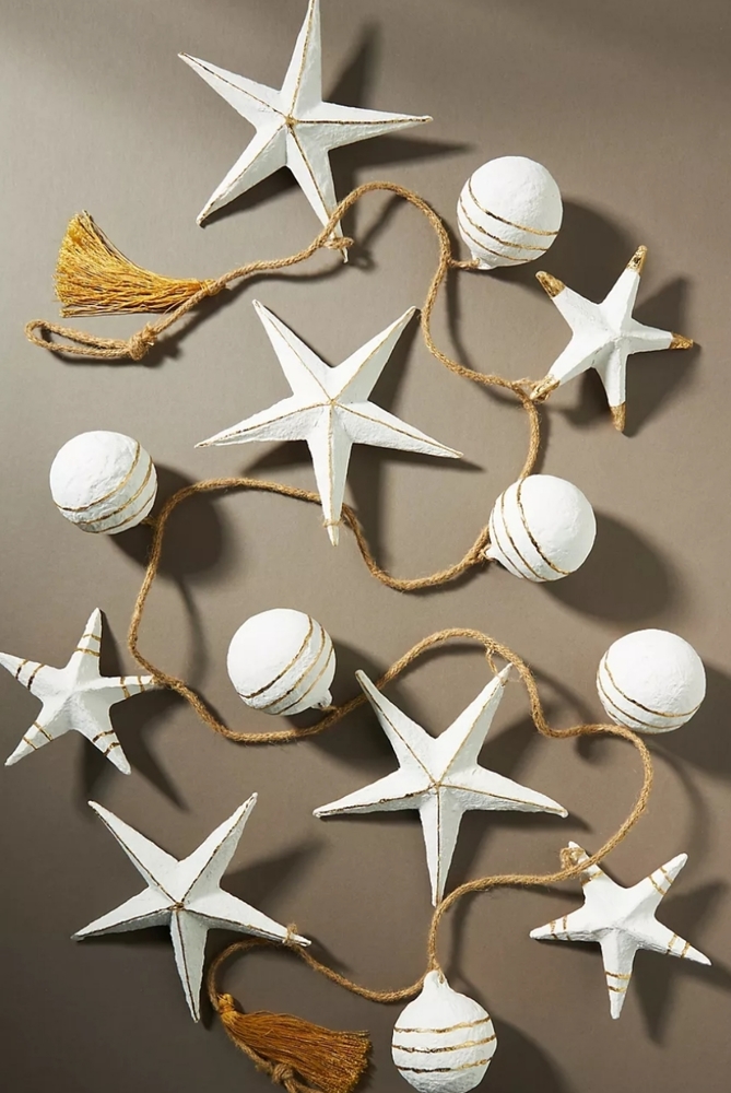 Anthropologie Stars & Orbs Garland - white w/ gold
